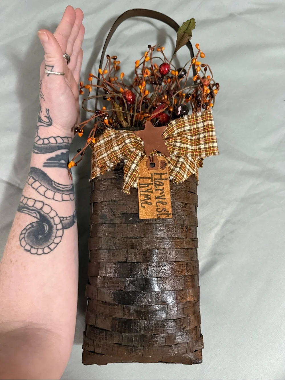 Harvest Hanging Basket Wall Pocket - Brown and Orange